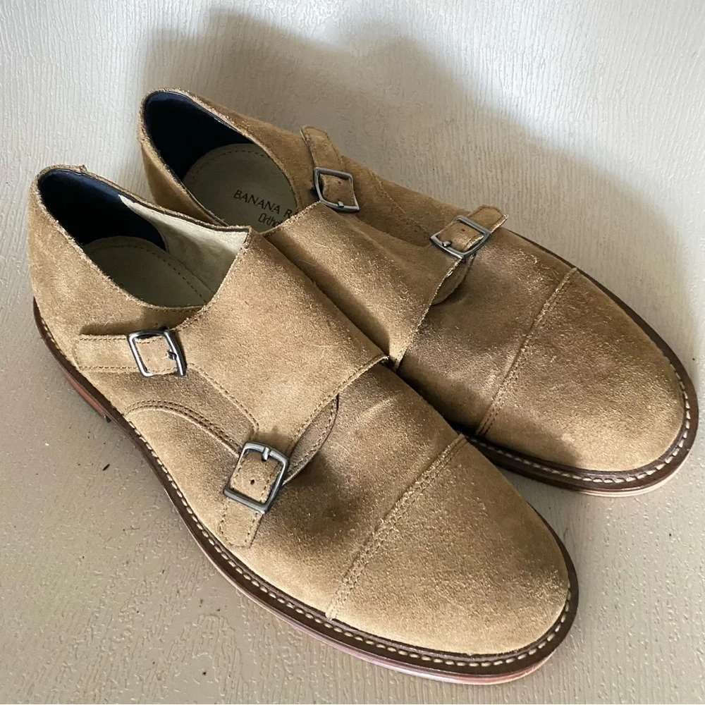 Banana Republic Marden tan Suede Double Monk derby oxfords Shoe men 8.5